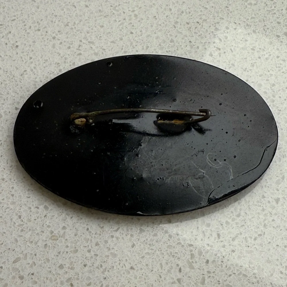 Vintage Brooch Pin Russian Hand Painted Lacquer Flowers Floral Oval - Picture 5 of 8